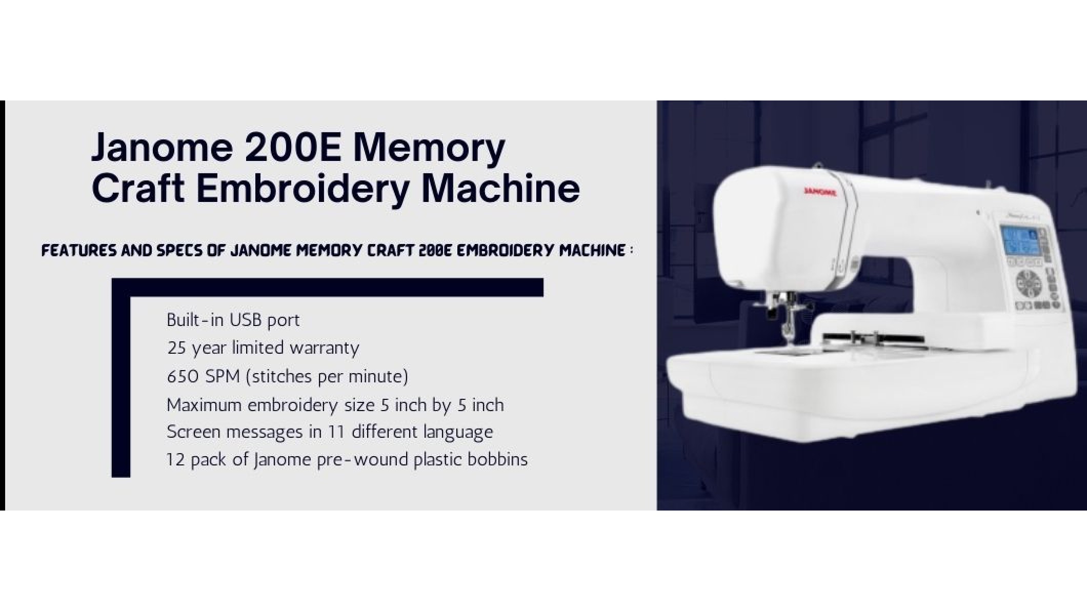 Janome E Memory Craft Embroidery Machine